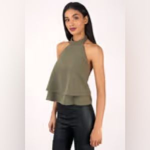 Tobi Open Back Halter top in Olive Green Size Small